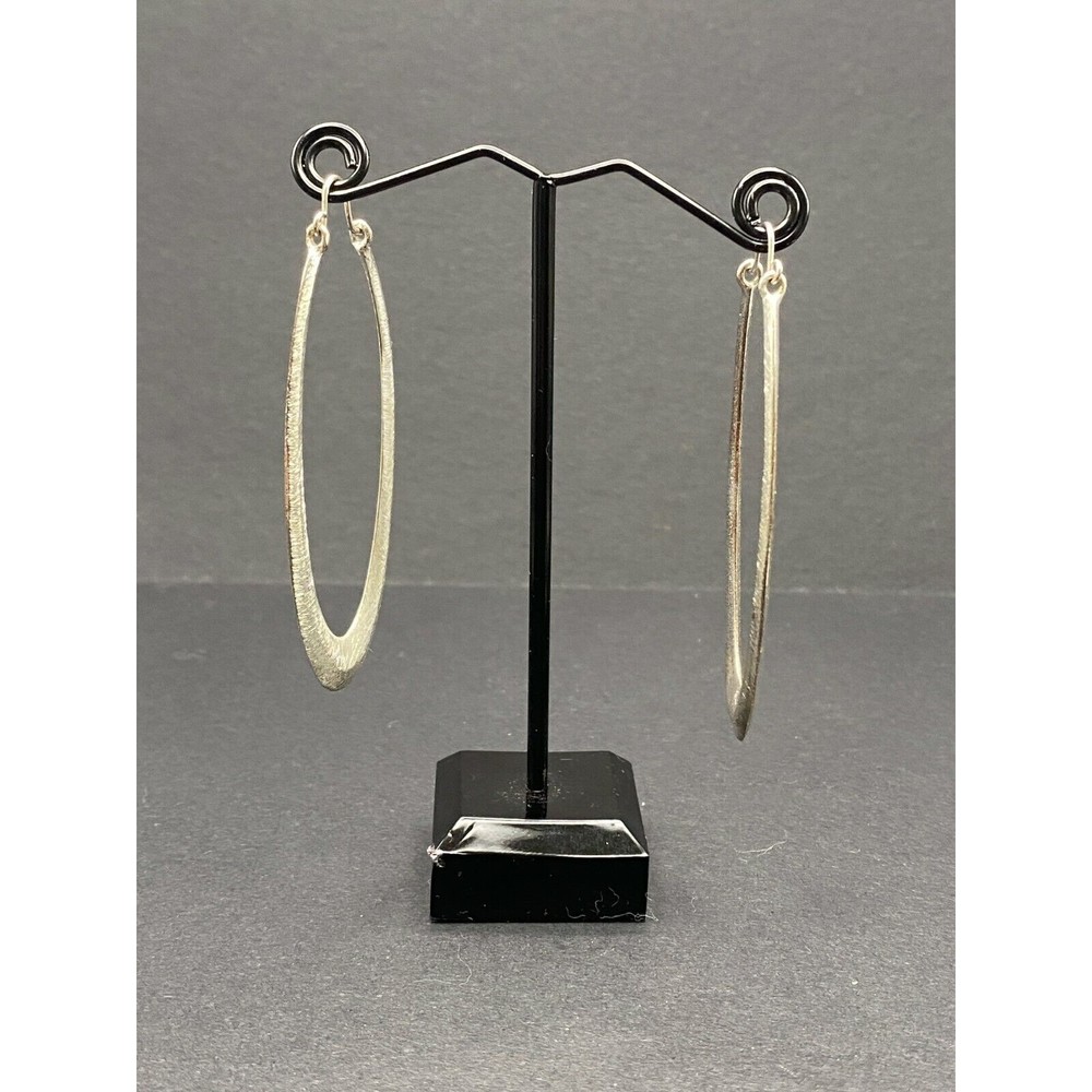 Elongated Hoops Silver Tone